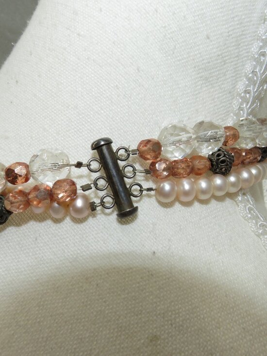 Source Unknown Jewelry - Vintage multi strand beaded necklace pink pearl amber faceted beads 16in